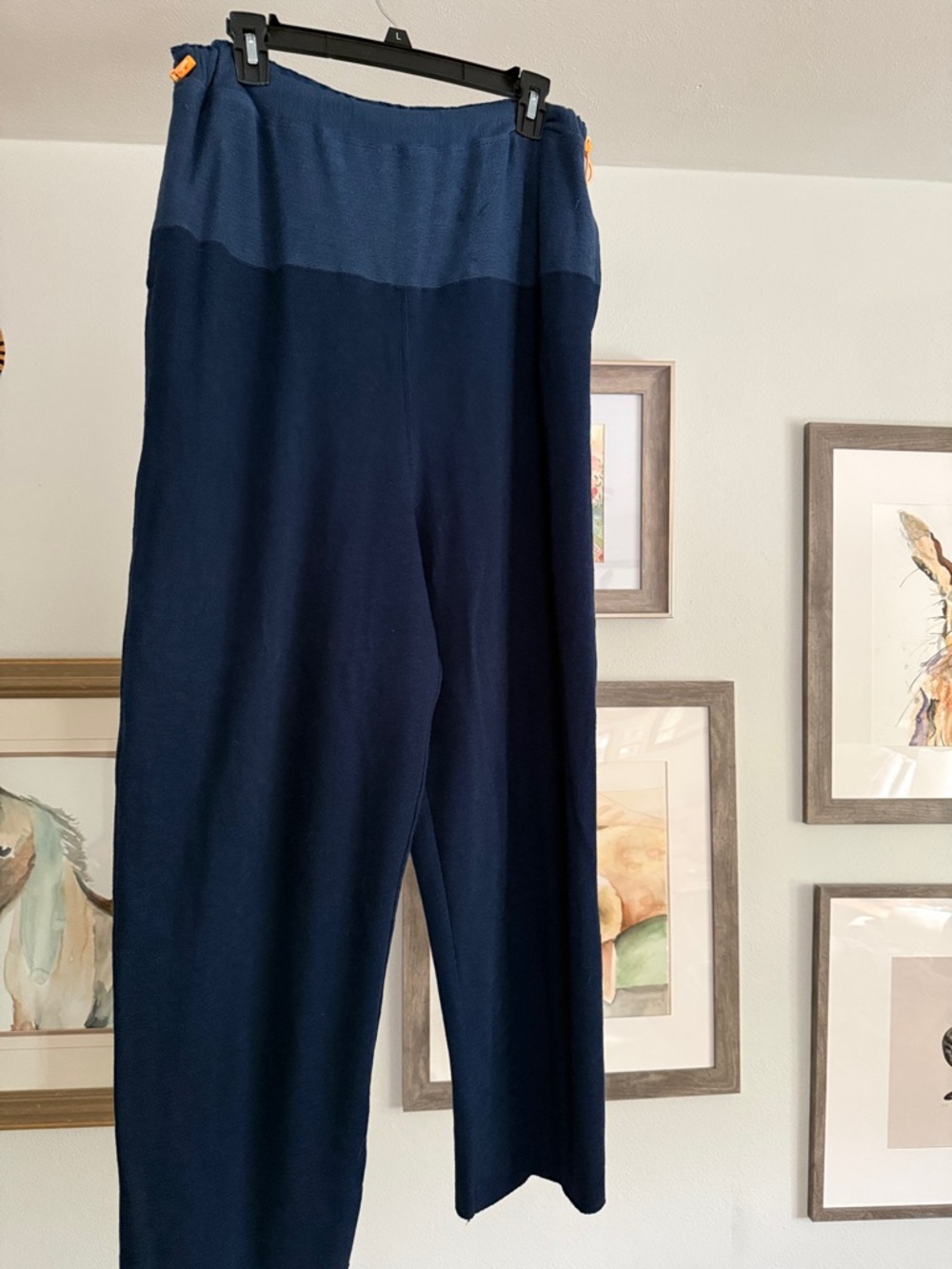 Free People Two-Tone Navy Wide-Leg Knit Pants surf side large